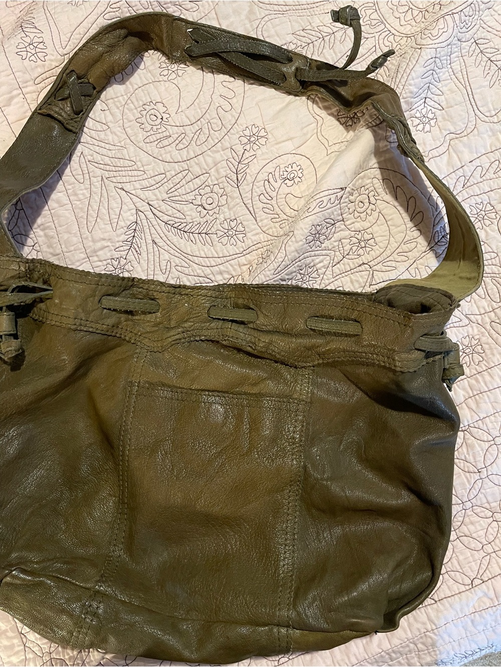 Lucky Brand Olive Green Leather Hobo Shoulder Bag